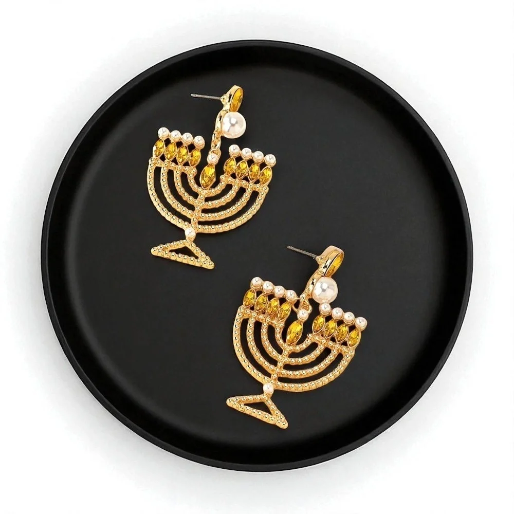 Shine Bright with Sparkling Menorah Earrings – Perfect for Hanukkah Celebrations